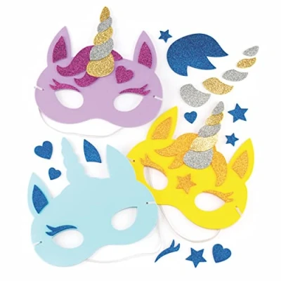 Imagen de Baker Ross Kits de caretas Unicornio (Pack 4) Que los niños Pueden diseñar y Decorar Juego Manualidades Infantiles Creativas