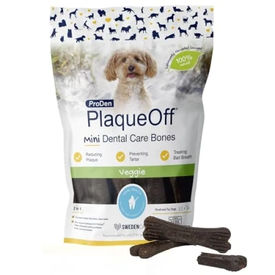 Imagen de ProDen PlaqueOff Mini Dental Bones Vegetable Fusion huesos de verduras, 20 unidades, 340 g, para perros pequeños y en miniatura