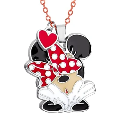 Imagen de Disney Minnie Mouse NH00790RL 16 Collar con colgante en negro, blanco y rojo, Latón