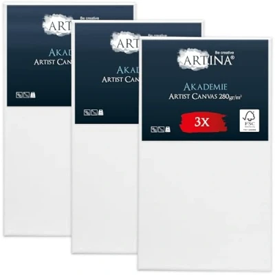 Imagen de Artina Set de 3 Lienzos para Pintar Grandes 80x100 cm 100% Algodón 280g/m² Lienzo Blanco con Bastidores Madera FSC® Canvas Akademie