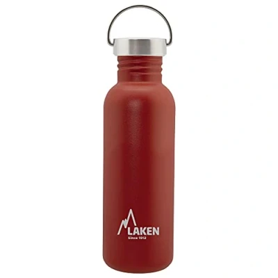 Imagen de LAKEN Botella de Agua Acero Inoxidable (0,75L Rojo) con Tapón Vintage Reutilizable y Sostenible para Niños Adultos: Ideal Deporte, Escuela, Café