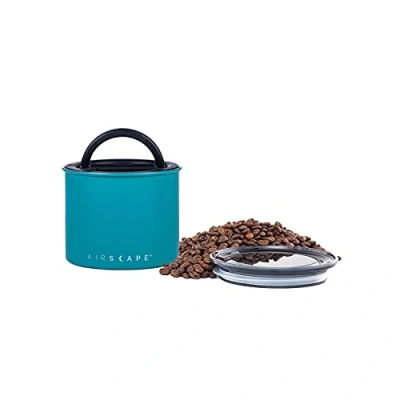 Imagen de Airscape Bote de almacenamiento café en grano y comida Acero inoxidable Con tapa hermética patentada que conserva la frescura los alimentos Capacidad: 250 gr COLOR: TURQUESA MATE