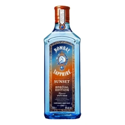 Imagen de Bombay Sapphire Sunset Limited Edition Premium London Dry Gin, Ginebra infusionada al vapor con cardamomo blanco, cúrcuma y mandarinas secadas sol, 43 % vol., 70 cl / 700 ml