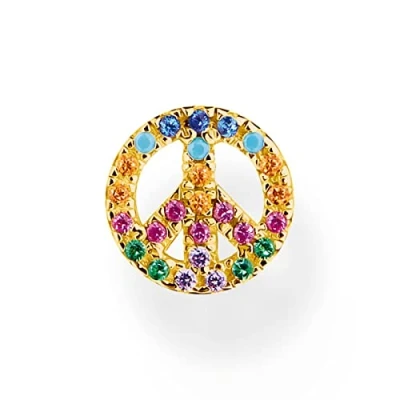 Imagen de THOMAS SABO Pendientes Individuales Peace Plata Chapada en Oro H2218 488 7, Oro/Multicolor