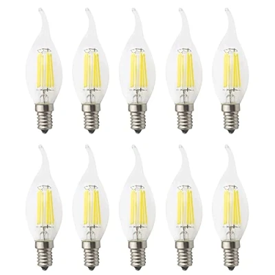 Imagen de WULUN Pack de 10 Bombillas Vela Filamento Flame LED E14, 6W Equivalente a 60W, 600 Lúmenes, Blanco Frío 6500K, Bombilla Retro Vintage, Regulable, AC 220 240V