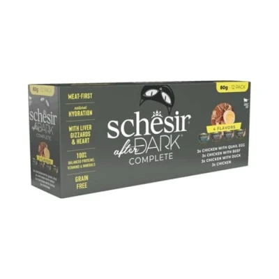 Imagen de Schesir After Dark, Variety Pack, Comida Hùmeda Completa para Gatos (12 latas x 80g)