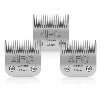 Imagen de Paquete de 3 cuchillas acero inoxidable 4FC para peluquería perros, compatibles con Andis, Oster A5, Heiniger, Moser Max 50, Wahl, tamaño hoja 3/8 pulgadas, longitud corte 9,5 mm