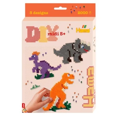 Imagen de HAMA BEADS 10.3434 Mosaicos con rejilla Dinosaurios, Incluye 2000 perlas