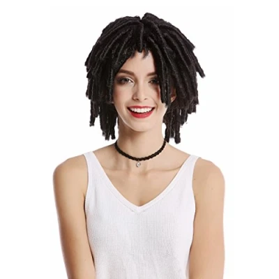Imagen de WIG ME UP DH1110 ZA1 Peluca Mujer Hombre Carnaval Halloween rizos tirabuzónes Afro Caribe Cortos voluminosa Rasta Dreads Negro