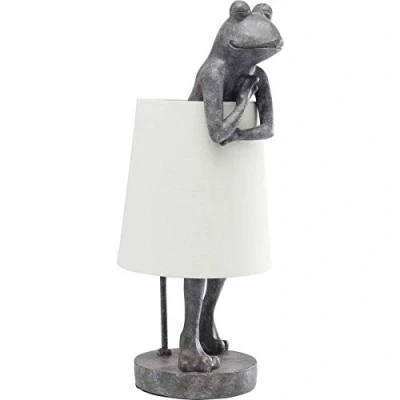 Imagen de Kare Design lámpara de mesa Animal Frog, gris, mesa, motivo rana, mesilla noche, para salón, decorativa, pantalla lino, 58 x 23 29 cm (AxAxF)
