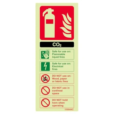 Imagen de vsafety 11004 ac g señal de extintor, CO2 ID, brilla en la oscuridad), 1 mm, plástico, Vertical, 75 mm x 200 color negro/verde/rojo