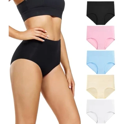 Imagen de wirarpa Braguitas Culotte Algodón para Mujer Bragas de Cintura Alta Cómodo Faja Reductora Ajustan Pack 5 Talla XXXXXL