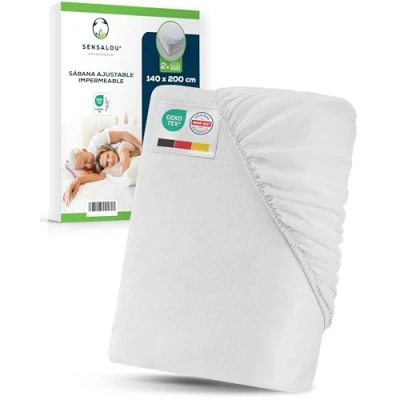 Imagen de Sensalou Protector de Colchón Impermeable Funda Cama con Falda 140x200 cm 2X Set