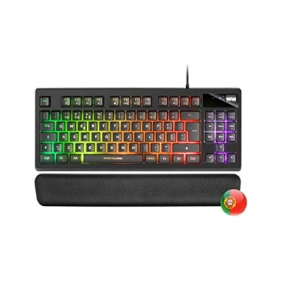 Imagen de Mars Gaming MKAXPT Teclado Compacto TKL H Mech, Iluminación RGB 9 Efectos, Reposamuñecas Gel, Negro, Idioma Portugués
