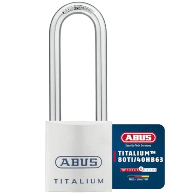 Imagen de Abus 80TI/40HB63KA8011 Candado Titalium arco Nano protect y llave de 6 pitones 40mm extralargo llaves iguales