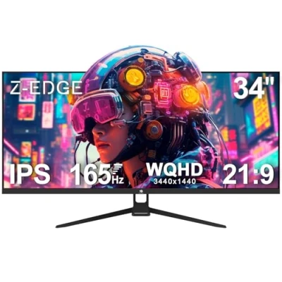 Imagen de Z Edge Monitor PC Gaming 34&#039;&#039;, UWQHD(3440x1440), 165 Hz, IPS Panel, 1ms MPRT, Pantalla Ultra Ancho 21:9, AMD FreeSync, Inclinación Ajustable, 2* DP1.4 &amp; HDMI2.0, RGB, VESA 75*75mm (Cable DP Incluido)