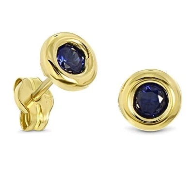 Imagen de Miore Pendientes de Oro Amarillo 9K para Mujer, Zarcillos Redondos con Zafiros Azules 0,19 ct Hechos en 9 Quilates 375 Presión Caja Joyería
