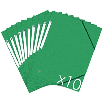Imagen de Oxford Top File + Lote de 10 carpetas cartón con 3 solapas, formato A4, cierre elásticos, color verde