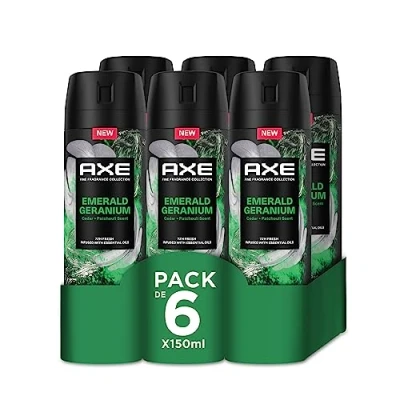 Imagen de Axe Pack Ahorro Desodorante en aerosol para hombre Emerald Geranium Fragancia Premium, 6 x 150 ml