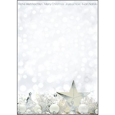 Imagen de SIGEL DP013 Papel navideño, decorado con estrellas color plata, 21 x 29,7 cm, 90g/m², 25 hojas
