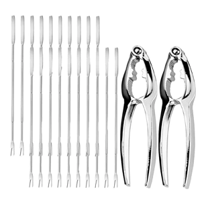 Imagen de Herramientas de Mariscos,Biluer 20PCS Tenedores Mariscos Utensilios para Marisco y 2PCS Cascanueces Pinzas Nuez Abrelatas Langosta/Cangrejo/Nuez/Mariscos