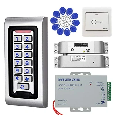 Imagen de KDL Kit de sistema control acceso RFID Controlador a prueba agua Teclado con cerradura eléctrica DC 12V, Salida Puerta, para puerta vidrio madera sola