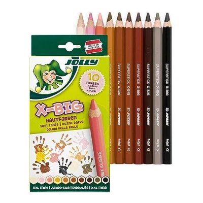 Imagen de JOLLY X Big skin color set, 10 colores, lápices de colores gruesos, escolares 1er grado, para niños, lápices, resistentes a la rotura