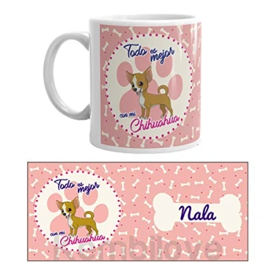 Imagen de Kembilove Taza de Desayuno Perro Chihuahua Personalizada con Nombre Razas Café y Té Mascota Cerámica Impresa Tazas