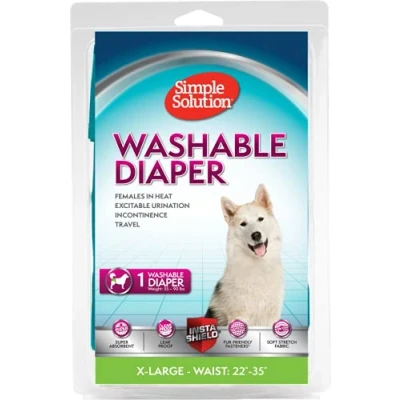 Imagen de Simple Solution Pañales Reutilizables Lavables para Perras, Absorbentes con Ajuste a Prueba de Fugas, Micción Excitable o Incontinencia 1 x Pañal Grande