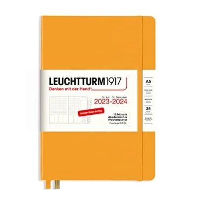 Imagen de LEUCHTTURM1917 367554 Planificador semanal académico tamaño A5 2024, 18 meses, Rising Sun, alemán