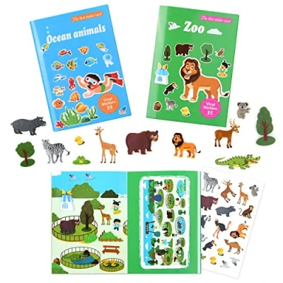 Imagen de Vicloon Cuaderno de pegatinas, 2 pegatinas estáticas, reutilizables para niños, 3 4 5 6 años, niñas, actividades aprendizaje preescolar, regalos niños