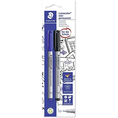 Imagen de Staedtler Lumocolor Rotulador de punta fina para pizarra blanca (F/0,6 mm, 2 unidades), color azul y negro