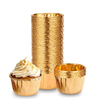 Imagen de 100 fundas para cupcakes, forros magdalenas de pasteles, vasos papel aluminio a prueba grasa, envoltorios metálico horno doméstico, cumpleaños, boda