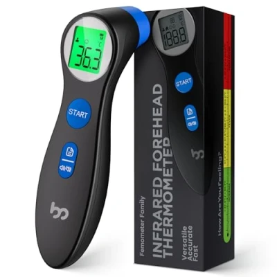 Imagen de termómetro de fiebre sin contacto para bebés, niños y adultos, digital infrarrojo frente, infrarrojo, alerta pantalla 3 colores, azul