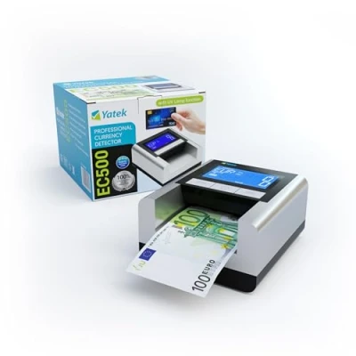 Imagen de YATEK Detector de Billetes Falsos EC500 con batería incluida y lámpara UV para detección cheques Tarjetas crédito, Preparado Todos los nuevos Euro
