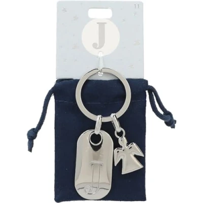 Imagen de Depesche 11800 011 Llavero de Plata con Letra J y ángel la Guarda, aleación cinc, Incl. Funda Terciopelo Color, Multicolor, Talla única