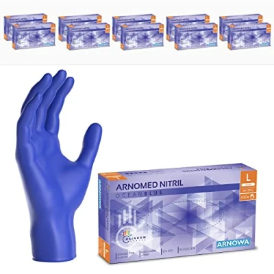 Imagen de ARNOMED guantes nitrilo talla L, azul océano, de nitrilo, 1000 unidades (10 cajas), desechables sin polvo, goma látex, en tallas S, M, L y XL