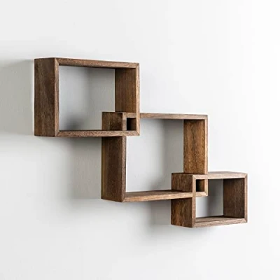 Imagen de HOMN LIVING Set de 3 estantes Pared Iago Cuadrados, Madera Paulownia