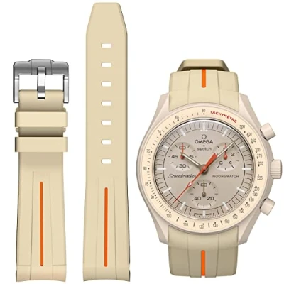 Imagen de BONACE Correa para Omega X Swatch MoonSwatch/Rolex Watch/SEIKO Watch de 20 mm,Correa repuesto silicona reloj Moonswatch Speedmaster sin espacio (Línea Naranja caqui)