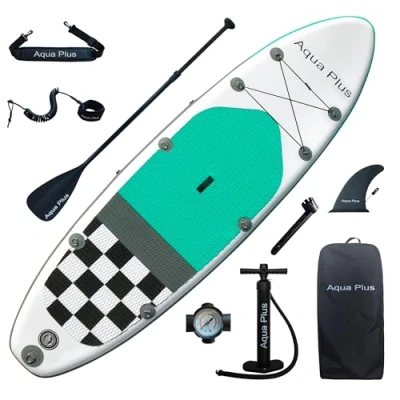 Imagen de Aqua Plus Sup Inflable de 15cm Grosor para Todos los Niveles Habilidad, Paleta Ajustable, Bomba, Mochila Viaje ISUP, Tabla Remo jóvenes y Adultos