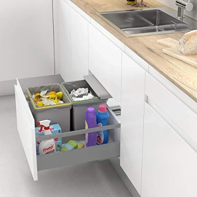 Imagen de Cubos de Basura y Reciclaje con Tapa automática para cajón Cocina 16L + Gris