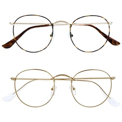 Imagen de OPULIZE Sol Gafas de Lectura Bloqueo Luz Azul Pack 2 Montura Retro Redonda Marrón Dorado Resistente a Arañazos Bisagras Muelle Ordenador Gaming Antirreflejante Hombre Mujer BB94 29