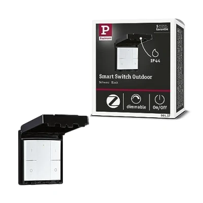 Imagen de Paulmann 50137 Interruptor de Pared Smart Home Zigbee Outdoor, IP44, on/Off/reg, Blanco, Control, plástico, Negro