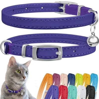 Imagen de CollarDirect Collar de Piel para Gato, Seguridad Gato con Correa elástica, Gatito Campana, Negro, Azul, Rojo, Naranja (Cuello 9 a 11 Pulgadas, Morado)