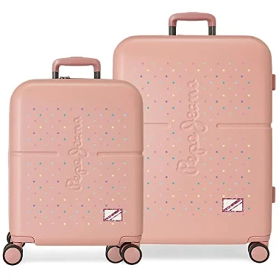 Imagen de Pepe Jeans Carina Juego de maletas Rosa 55/70 cms Rígida ABS Cierre TSA integrado 116L 7,54 kgs 4 Ruedas dobles Equipaje Mano