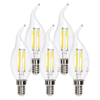 Imagen de Aigostar Bombilla LED E14 Vela Filamento Retro Vintage 4W (Equivalente a 40W), Blanco Fria 6500K, 470 Lúmenes, Ángulo de Apertura: 330, CRI＞80, Transparente Bombillas LED, 5 Unidades
