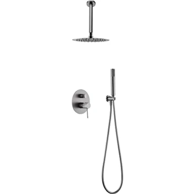 Imagen de IMEX Conjunto de Ducha Empotrado techo, Kit Monomando 2 Vías SERIE LINE TOP Níquel Cepillado GPQ038/NQ