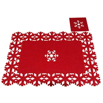Imagen de Christmas Concepts® Juego de 8 manteles y Posavasos navideños Fieltro Rojo Piezas 4 tapetes +