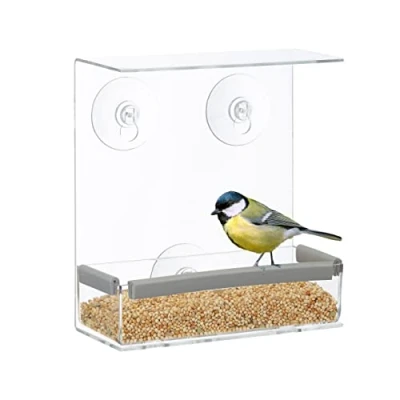 Imagen de Relaxdays Comedero Pájaros Rectangular Acrílico, Alimentador Aves, para la Ventana, 16,5 x 15 7,5 cm, Transparente