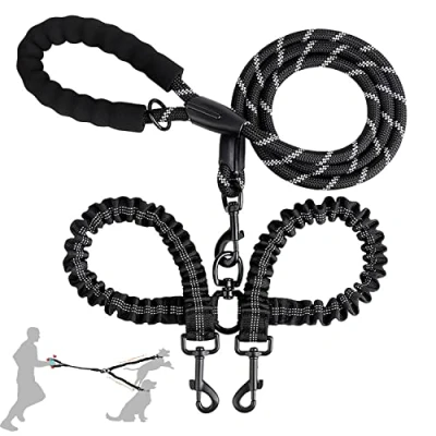 Imagen de Correa Doble para Perros, Perro Elastica Reflectante, Acolchada Acoplador De Perro, Cuerda Tracción, 360º Sin Enredos, Dos Perros Caminar y Entrenamiento